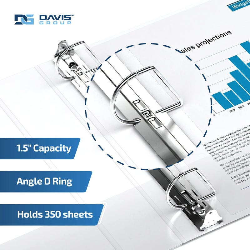 Davis Group مجلدات إيزي فيو بريميوم 3 حلقات مع أغطية شفافة وحلقات د، مجلدات للمدرسة أو المكتب، 1.5 بوصة، عبوة من 6، أبيض - Image 2